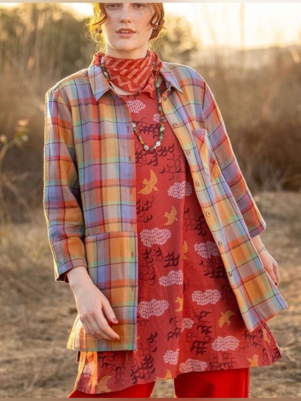 Gudren Sjoden Multicolor Plaid Cotton Shirt jacket Smock M